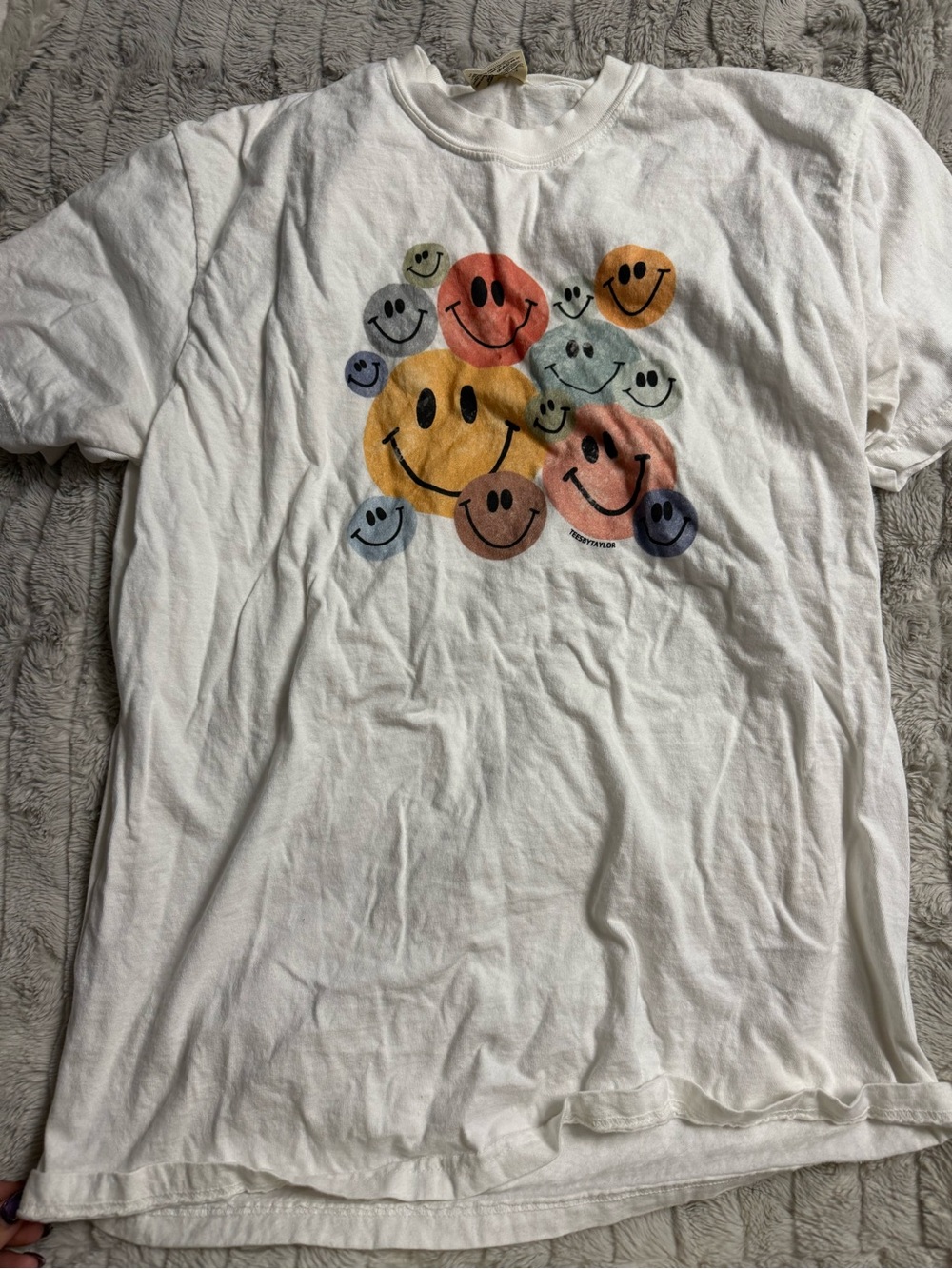 Comfort Colors White Tee with Multicolor Smiley Faces